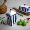 City to Cottage Handmade Small 5.3oz/150ml Ceramic Kitchen Herb, Spice, Storage Jar with Lid, Pottery Canister, Housewarming Gift (Navy Blue Stripe Coastal) view 3
