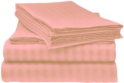 LaxLinen 100% Egyptian Cotton 4 PCs Bed Sheet Set (+24 Inch) Extra Deep Pocket California/King-Cal King, Peach Stripe 600 Thread Count