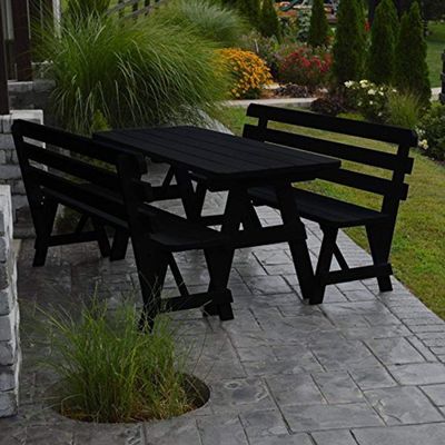 A & L Furniture Yellow Pine Traditional Picnic Table with 2 Backed Benches and 2" Umbrella Hole, 4', Olive Gray