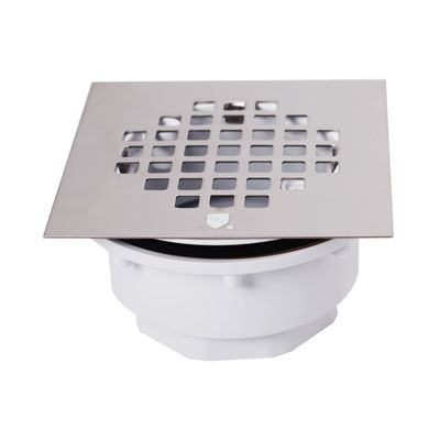 2" Sch 40 PVC Shower Drains W/ 4-1/4" Square Cover in Polished Chrome