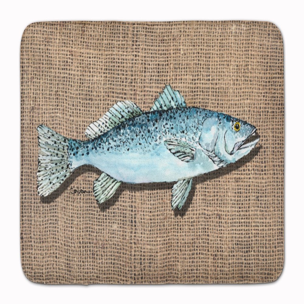 Caroline's Treasures 8737RUG Fish Speckled Trout Machine Washable Memory Foam Mat, Bathroom Rug, Non-Slip Bath Mat, Durable Thick Washable Rugs for Kitchen, Bathroom Quick Dry, Decorative Artwork,