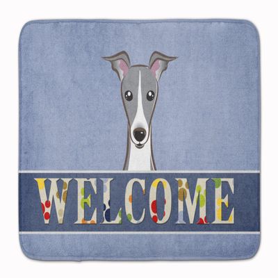 Caroline's Treasures BB1422RUG Italian Greyhound Welcome Machine Washable Memory Foam Mat, Blue, Bathroom Rug, Non-Slip Bath Mat, Durable Thick Washable Rugs for Kitchen, Bathroom Quick Dry, Decorativ