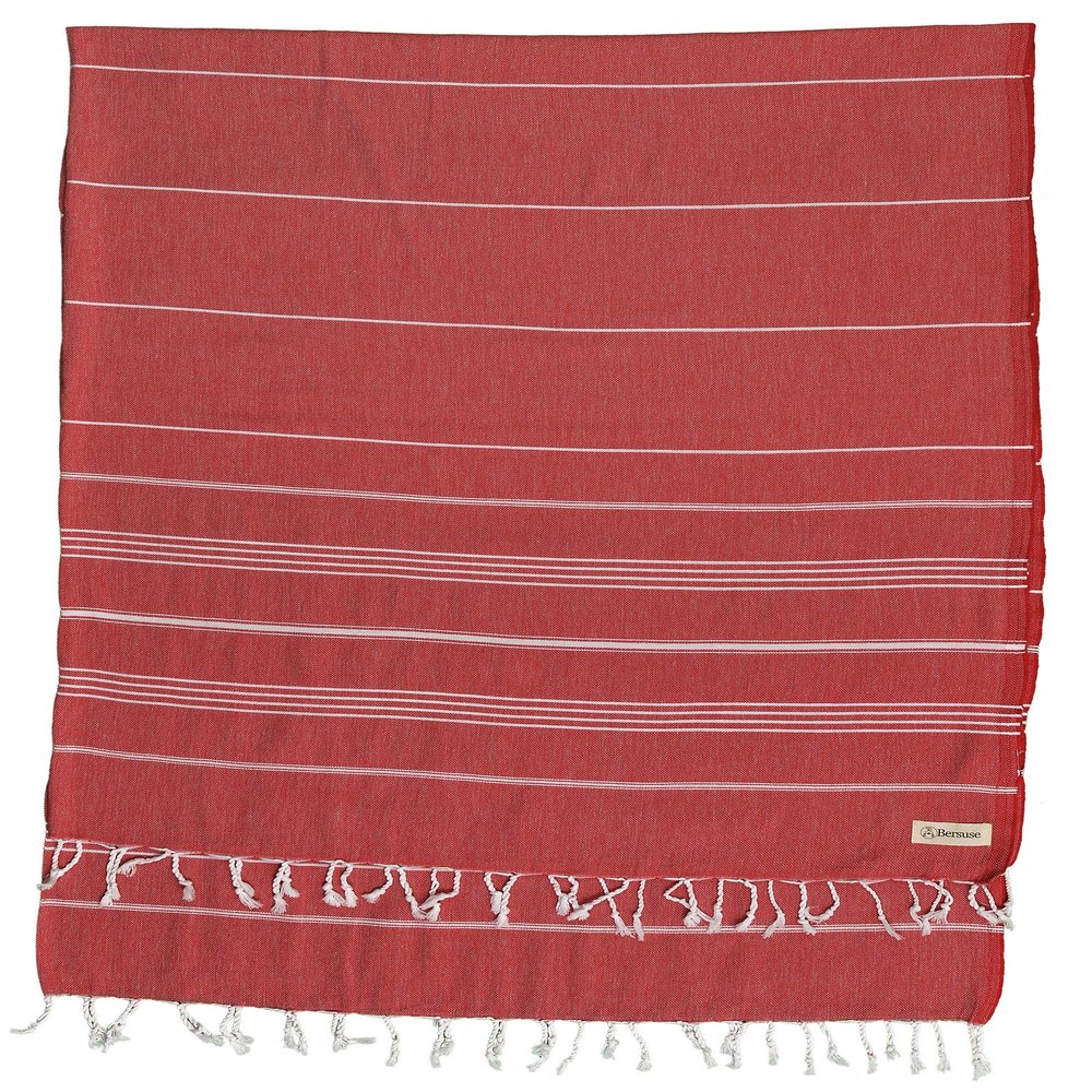 Bersuse Towels Anatolia XL Beach Blanket Throw Blanket Turkish Towel 100% Cotton Extra-Large Quick-Dry Lightweight Premium Peshtemal Towel - 61x82 Inches, Red (Set of 3)