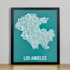 Framed Los Angeles Neighborhoods Map Art Screen Print, Teal & White, 11" x 14" in Black Frame view 1