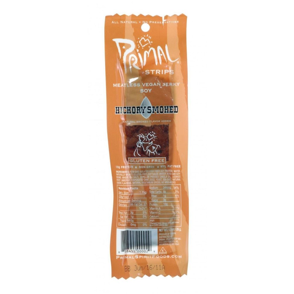 Primal Strips Vegan Jerky - Meatless - Soy - Hickory Smoked - 1 oz - Case of 24