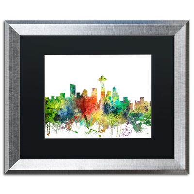 Trademark Fine Art Seattle Washington Skyline SP by Marlene Watson, Black Matte, Silver Frame 16x20-Inch