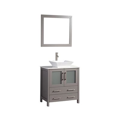 Vanity Art 30 Inch Vessel Single Sink Bathroom Vanity Cabinet with 1 Mirror, Engineered Marble Top Bathroom Cabinet Compact Set with 2 Dovetail Drawers and Soft Closing Doors, VA3130-G