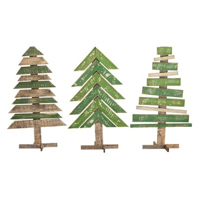 Kalalou CGU2236 Set of 3 Recycled Wood Trees with Stands, Green