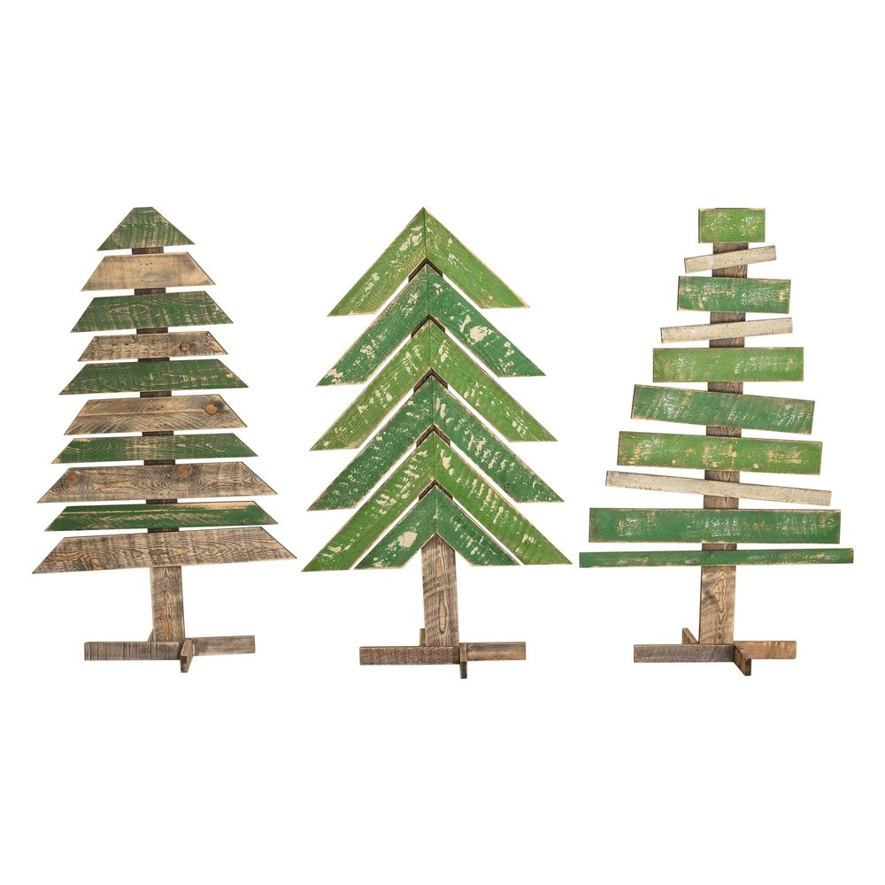 Kalalou CGU2236 Set of 3 Recycled Wood Trees with Stands, Green