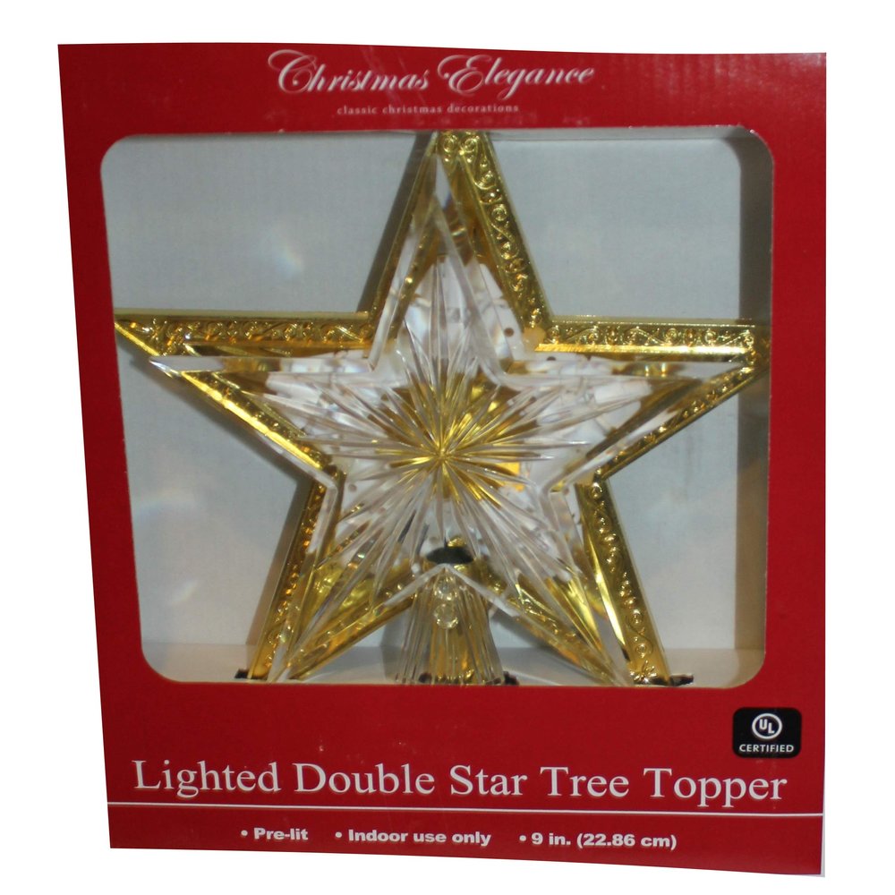 Country Silk Gold Star Christmas Tree Topper, 9" Modern, Pre-Lit, Indoor Use Only