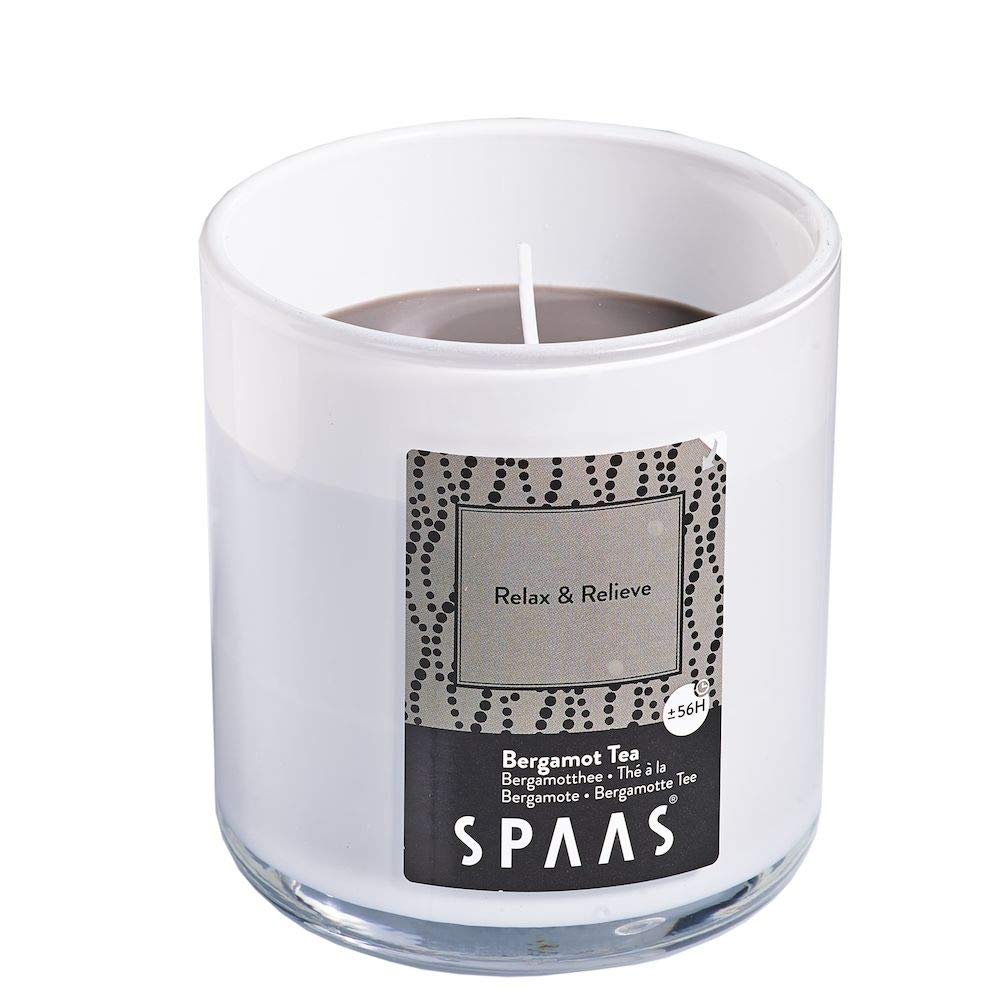 Spaas Scented Candle in Glass with Aluminium Lid, 56 Hours, Relax and Relieve, Warm Grey