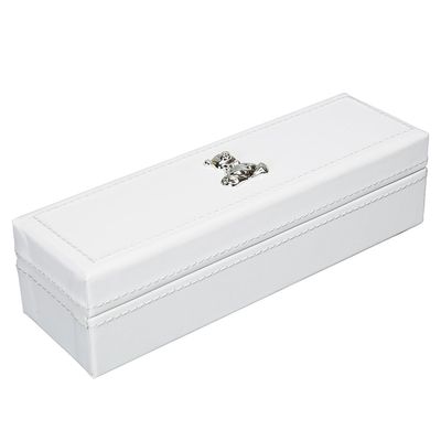 Modali Baby First Year Birth Certificate Keepsake Holder Fine Leather Box with Silver-Plated Bear Cub 9x3"