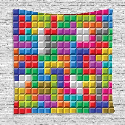 Ambesonne Video Games Tapestry, Colorful Retro Gaming Computer Brick Blocks Image Game Digital 90's Play, Wall Hanging for Bedroom Living Room Dorm Decor, 60" X 80", Green Purple Red