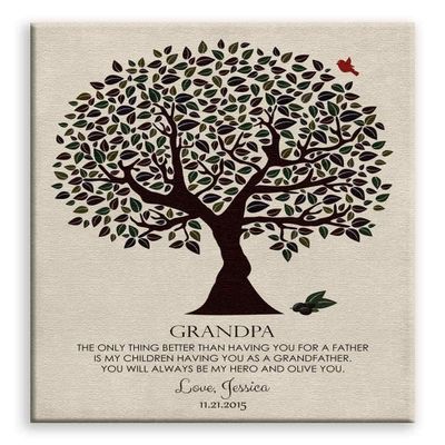 11x14 Mounted Canvas Art Print - Personalized Gift for Grandpa Olive You Hero Tree Grandfathers Day Birthday Father - With Gift Wrapping LTC-C1176