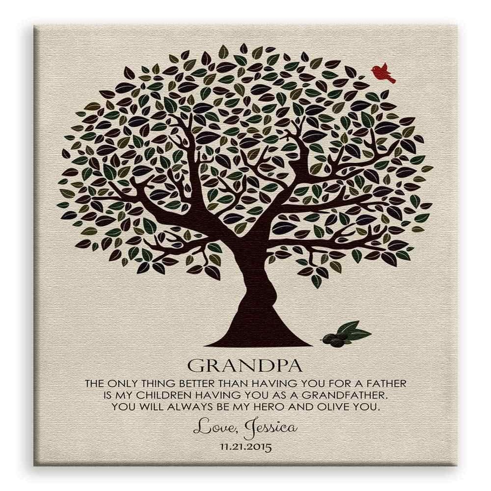 11x14 Mounted Canvas Art Print - Personalized Gift for Grandpa Olive You Hero Tree Grandfathers Day Birthday Father - With Gift Wrapping LTC-C1176