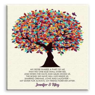 11x14 Mounted Canvas Art Print - Sister Shares A Part of Me Personalized Gift for Sister from Brother or Sister Colorful Tree - With Gift Wrapping LTC-C1166