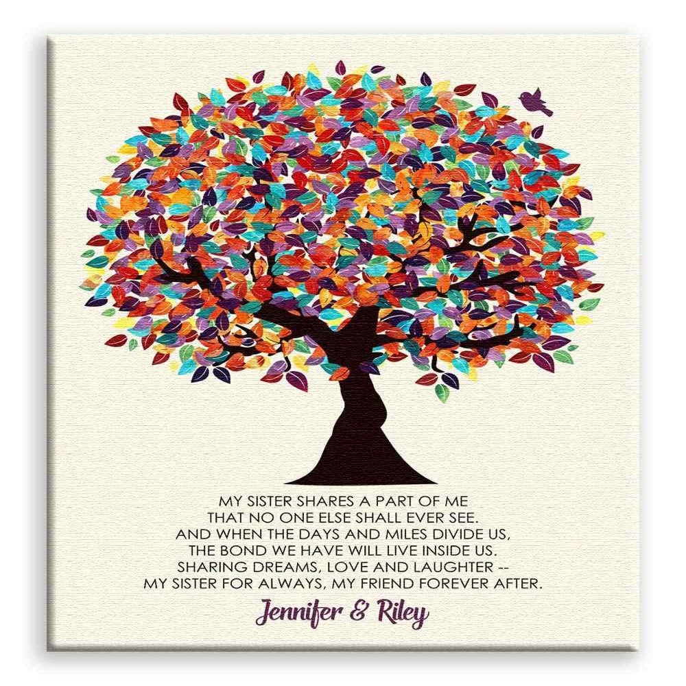 11x14 Mounted Canvas Art Print - Sister Shares A Part of Me Personalized Gift for Sister from Brother or Sister Colorful Tree - With Gift Wrapping LTC-C1166