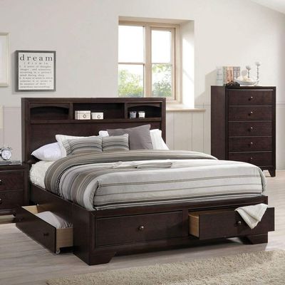 Acme Madison II Wood Queen Platform Bed with Storage in Espresso