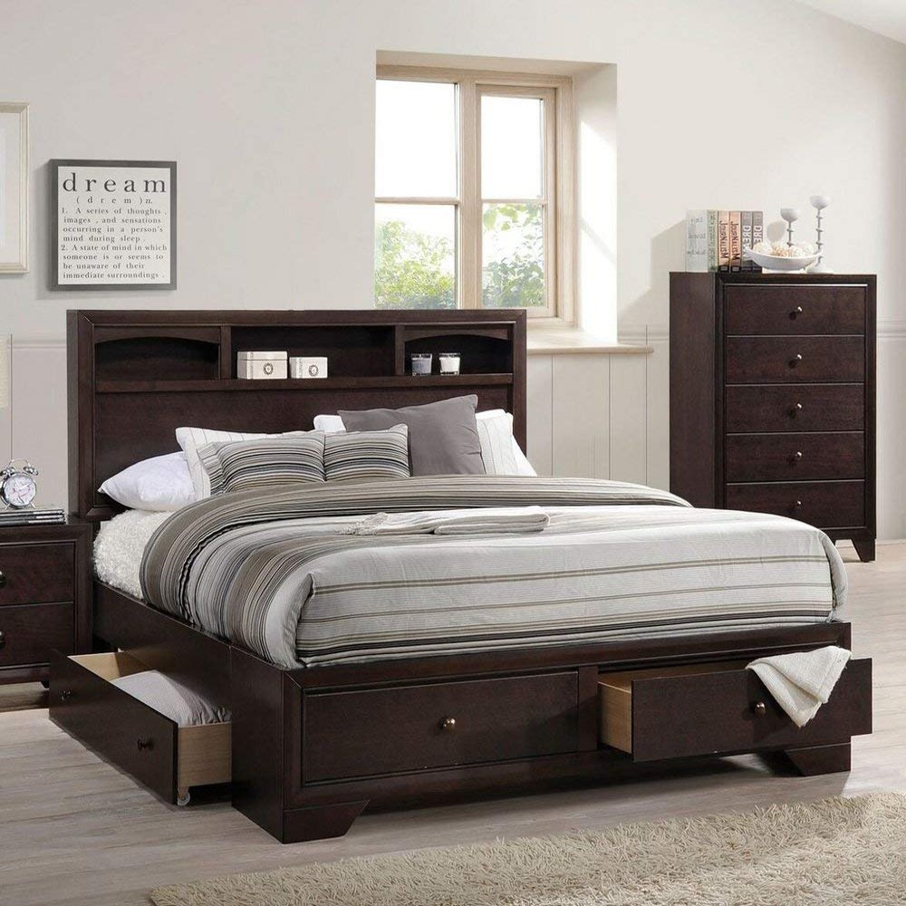 Acme Madison II Wood Queen Platform Bed with Storage in Espresso
