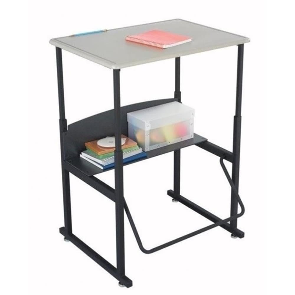 BOWERY HILL 20" x 28" Height Adjustable Student Desk with Shelf, Book Box, and Footrest, in Beige