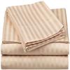 LaxLinen 100% Egyptian Cotton 4 PCs Bed Sheet Set (+24 Inch) Extra Deep Pocket Queen Bed Size, Beige Stripe 600 Thread Count view 1