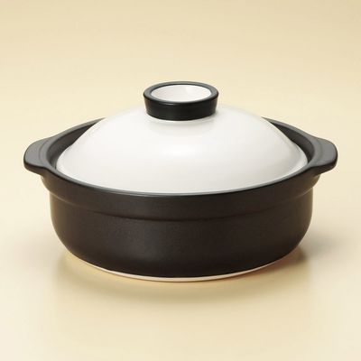 Banquet White Black No. 10 Pot, 13.6 x 12.0 x 7.0 inches (34.8 x 30.8 x 17.9 cm), 11.6 fl oz (3,285 g), Earthenware Pot, Can be Heated with Direct Fire, Restaurant, Stylish, Tableware, Commercial Use