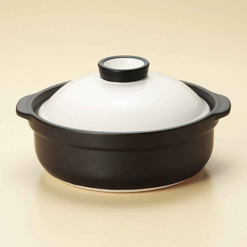 Banquet White Black No. 10 Pot, 13.6 x 12.0 x 7.0 inches (34.8 x 30.8 x 17.9 cm), 11.6 fl oz (3,285 g), Earthenware Pot, Can be Heated with Direct Fire, Restaurant, Stylish, Tableware, Commercial Use