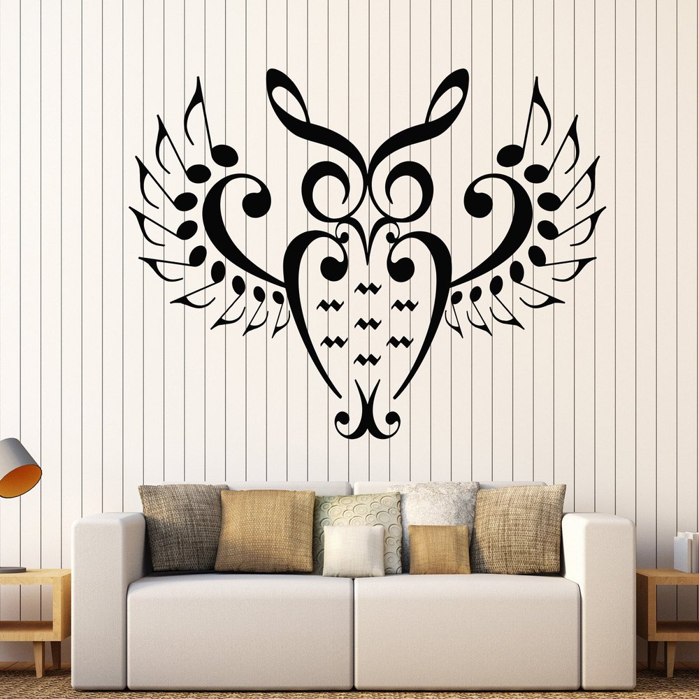 DesignToRefine Vinyl Wall Decal Music Lover Owl Bird Notes Singer Nursery Musician Teenager Stickers Large Decor (690ig) White