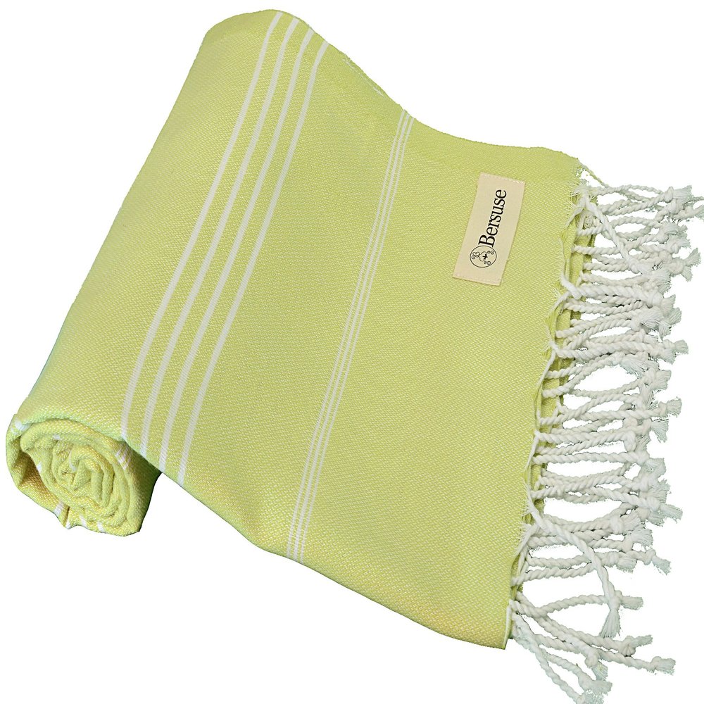 Bersuse Beach Towels Peshtemal Turkish Towels Anatolia Collection Premium Turkish Beach Towel, 100% Cotton, Large, Quick-Dry, Sand-Free, Lightweight - 37x70 Inches, Pistacho Green (Set of 6)