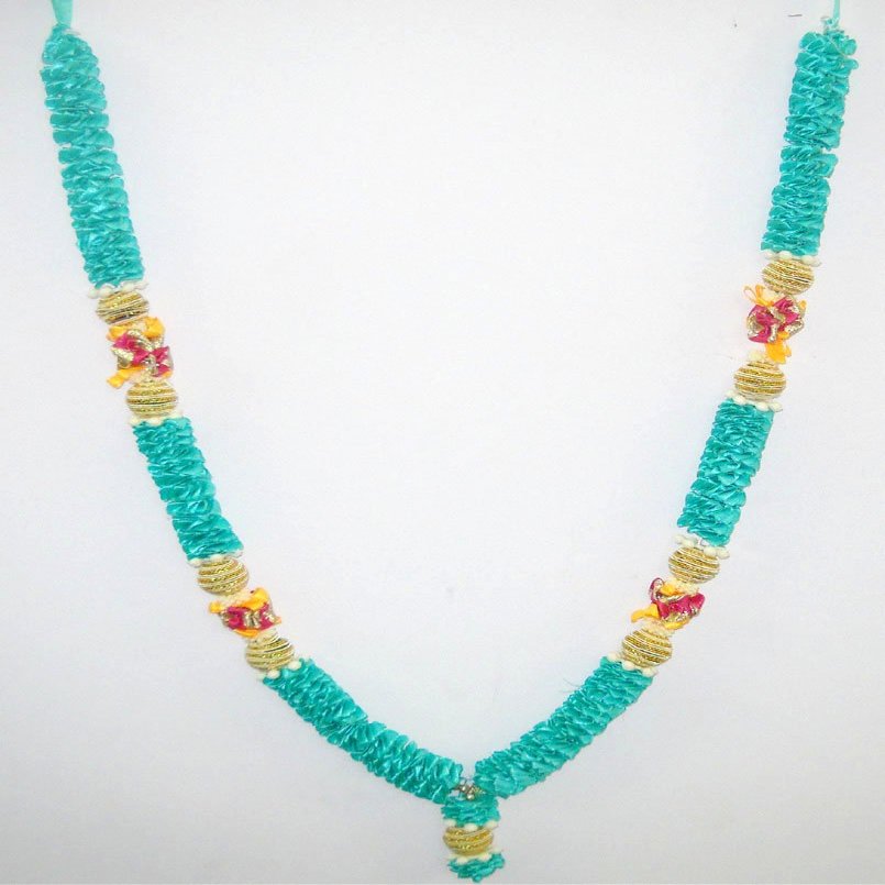 Light Green Designer Satin Ribbon Artificial Floral Garland Decorated with Motifs and Decorative Embellishments