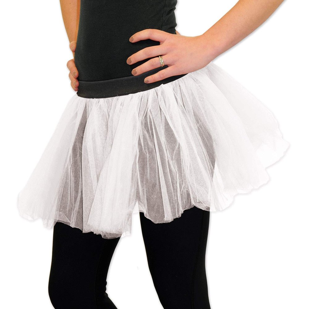 Beistle Tulle Tutu Skirt in White, 80s Themed Costume Accessory for Halloween, Birthday, School Dance, One Size Fits Most