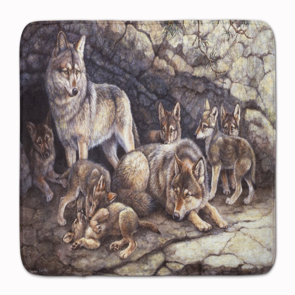Caroline's Treasures BDBA0157RUG Wolf Wolves by the Den Machine Washable Memory Foam Mat, Bathroom Rug, Non-Slip Bath Mat, Durable Thick Washable Rugs for Kitchen, Bathroom Quick Dry, Decorative Artwo