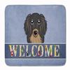 Caroline's Treasures BB1399RUG Longhair Black and Tan Dachshund Welcome Machine Washable Memory Foam Mat, Blue, Bathroom Rug, Non-Slip Bath Mat, Durable Thick Washable Rugs for Kitchen, Bathroom Quick view 1