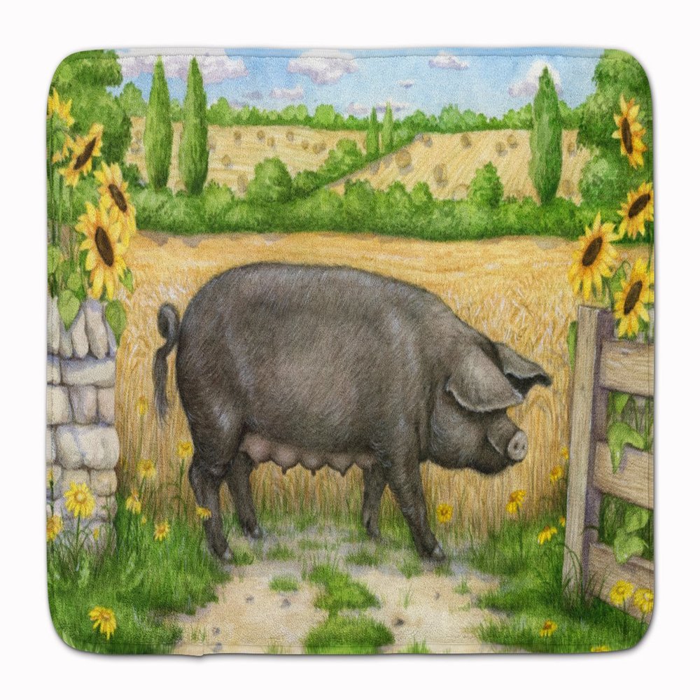 Caroline's Treasures CDCO0373RUG Black Pig with Sunflowers Machine Washable Memory Foam Mat, Bathroom Rug, Non-Slip Bath Mat, Durable Thick Washable Rugs for Kitchen, Bathroom Quick Dry, Decorative Ar