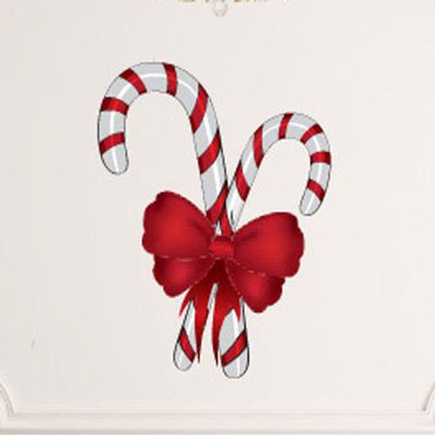 Christmas Candy Cane Wall Decals Stickers Uscolor003, White w/Red, 36 Inches