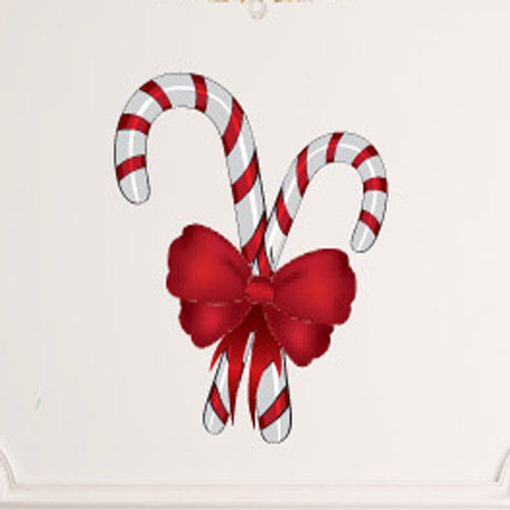 Christmas Candy Cane Wall Decals Stickers Uscolor003, White w/Red, 36 Inches