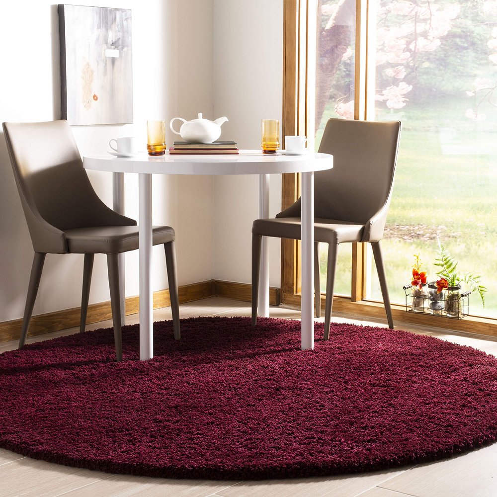 SAFAVIEH Laguna Shag Collection 6'7" Round Maroon SGL303R Solid Non-Shedding Living Room Bedroom Dining Room Entryway Plush 2-inch Thick Area Rug
