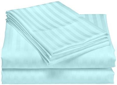 LaxLinen 100% Egyptian Cotton 4 PCs Bed Sheet Set (+24 Inch) Extra Deep Pocket King/Standard, Aqua Blue Stripe 600 Thread Count