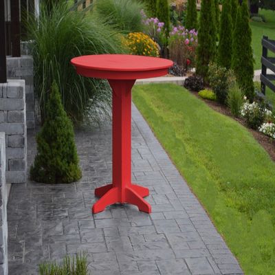 A & L Furniture Round bar Table with 2" Umbrella Hole, Bright Red