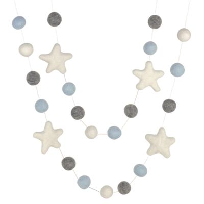 Felt Ball & Star Garland - 1" Balls, 2" Stars- 100% Wool Felt- Ice Blue, Gray, White- Christmas Mantle Banner, Winter Shelf Bunting, Baby Shower Nursery Decor, Children's Playroom,
