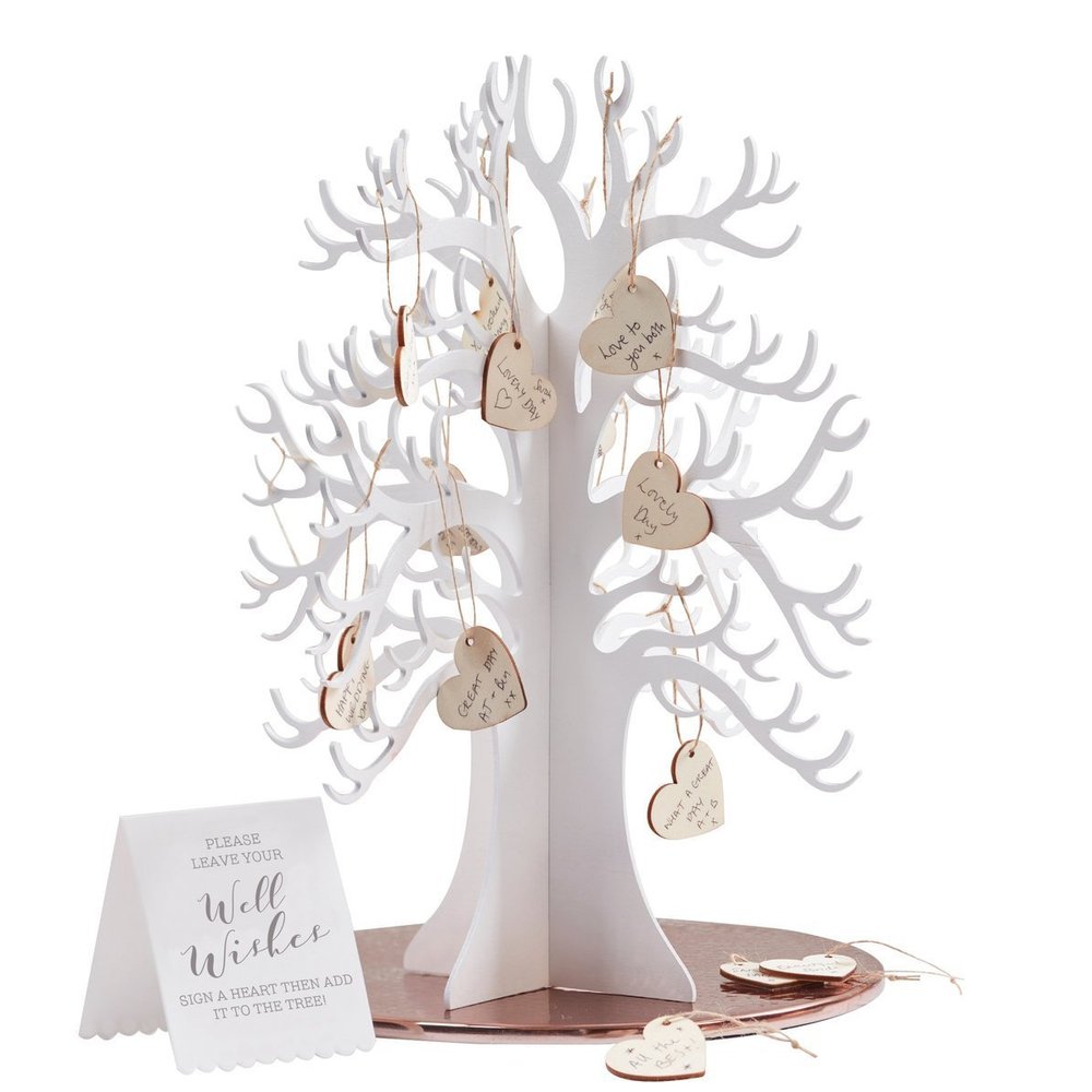 Ginger Ray Wooden Wishing Tree & Hearts Alternative Wedding Guest Book Beautiful Botanics, White