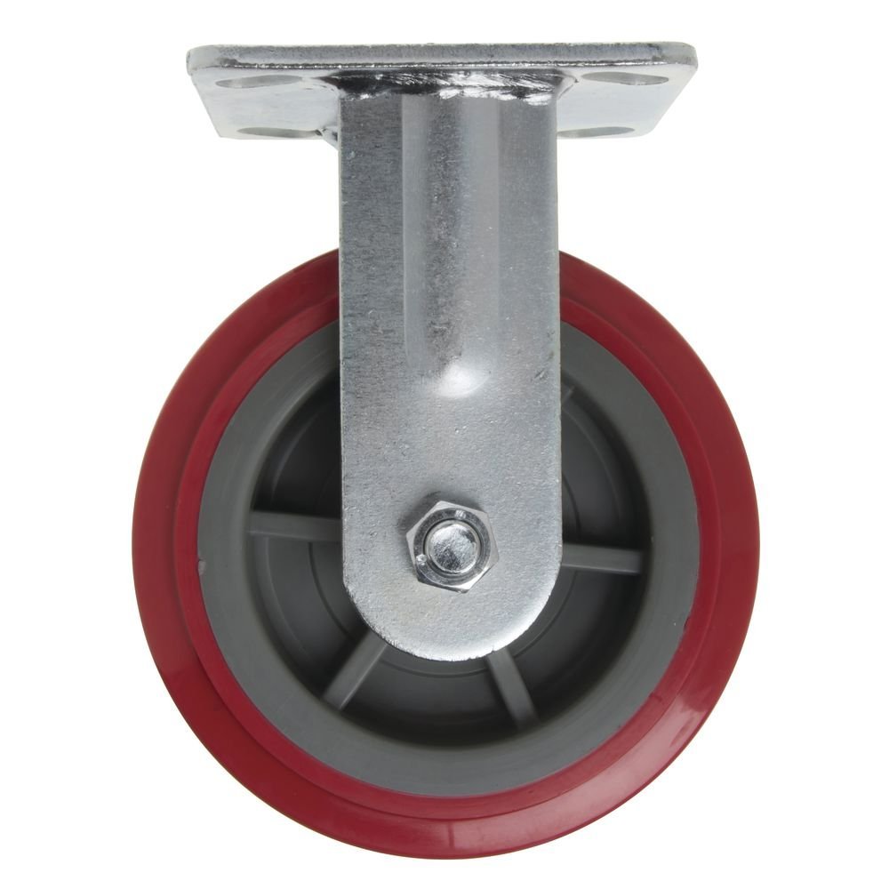 HUBERT Rigid Plate Caster Red Polyurethane - 6" Dia
