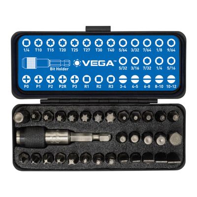 Vega 32pc Bit Set. Professional Grade Impact Driver Screwdriver Bit Set (Phillips, TORX, Hex, Slotted), Socket adapter & Bit Holder.