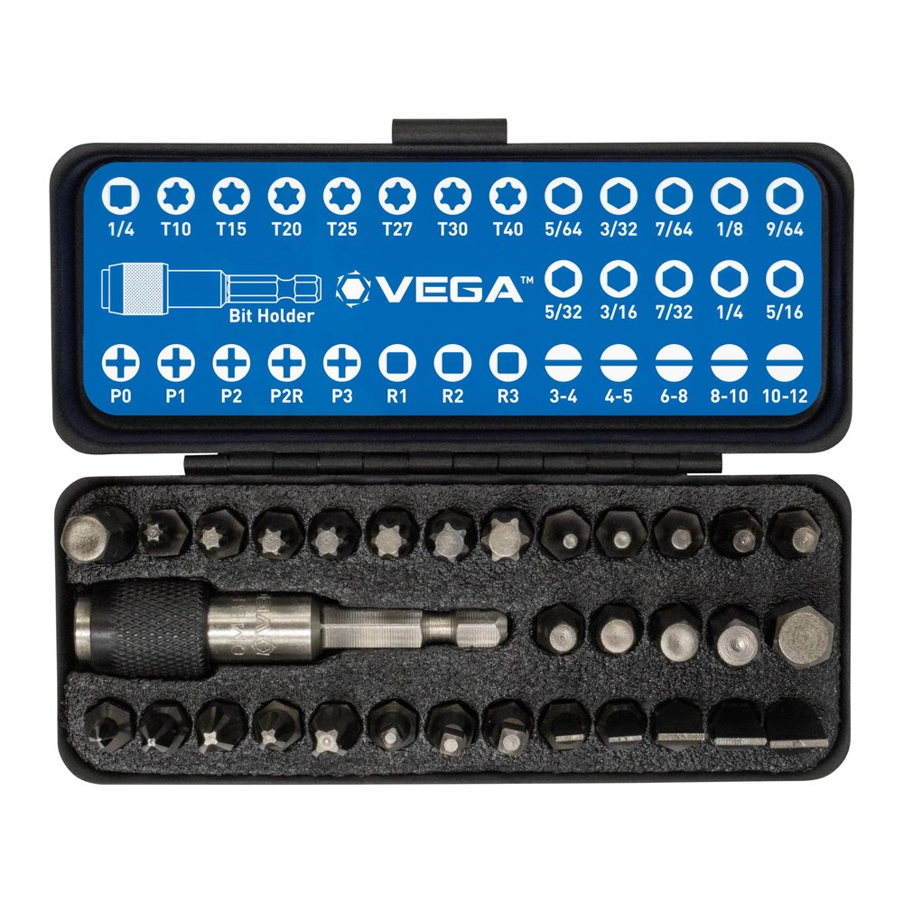 Vega 32pc Bit Set. Professional Grade Impact Driver Screwdriver Bit Set (Phillips, TORX, Hex, Slotted), Socket adapter & Bit Holder.