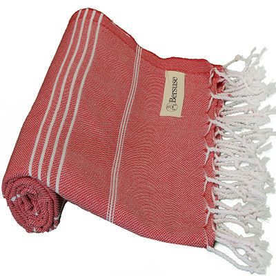 Bersuse Beach Towels Peshtemal Turkish Towels Anatolia Collection Premium Turkish Beach Towel, 100% Cotton, Large, Quick-Dry, Sand-Free, Lightweight - 37x70 Inches, Red (Set of 6)