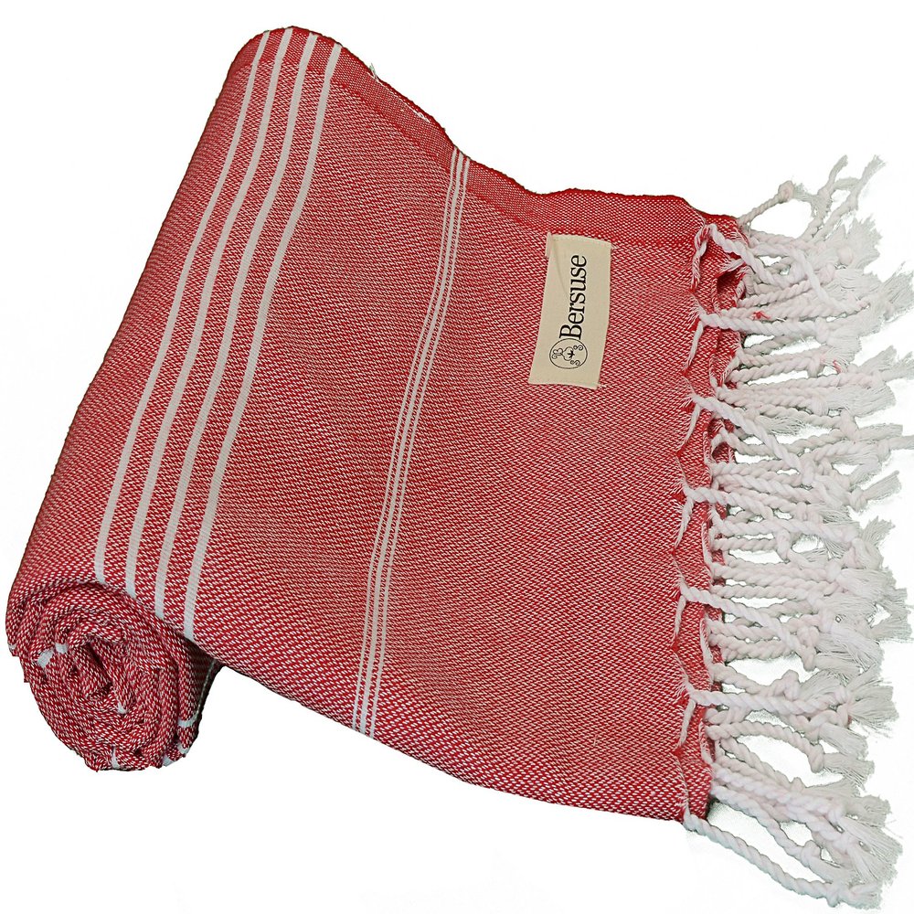 Bersuse Beach Towels Peshtemal Turkish Towels Anatolia Collection Premium Turkish Beach Towel, 100% Cotton, Large, Quick-Dry, Sand-Free, Lightweight - 37x70 Inches, Red (Set of 6)