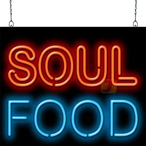 Soul Food Neon Sign - Large Size - 24" wide x 18" high - Real, Quality Hand Bent Neon Sign - Red & Blue Neon Letters