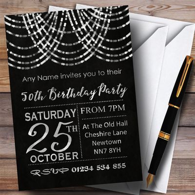 Silver Draped Garland 50th Personalized Birthday Party Invitations