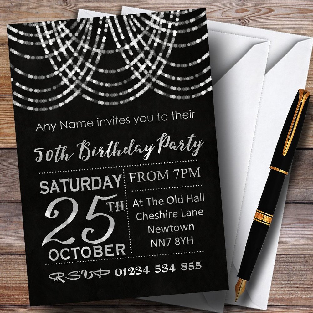 Silver Draped Garland 50th Personalized Birthday Party Invitations