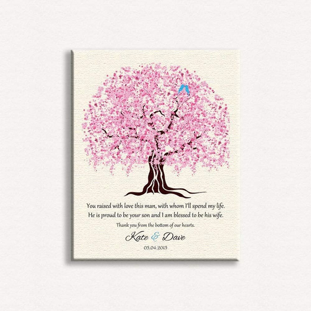 16X20 Custom Mounted Canvas Art Print Personalized Gift For Mother of Groom Parents You Raised With Love This Man Cherry Tree Canopy With Blue Birds Custom Wedding Art